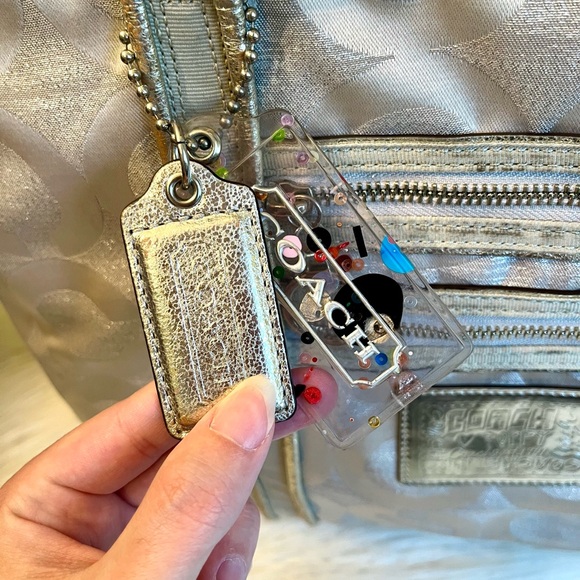 Coach Poppy Signature Silver Jacquard Large Designer Tote Shoulder Bag - Picture 3 of 9